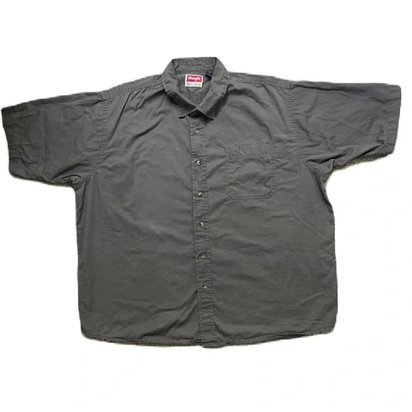 Wrangler Shirt Adult XL Gray Short Sleeve Button Up Casual Workwear Mens - Picture 1 of 3